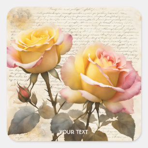 Fantasy Cute Roses Letter Writings Square Sticker