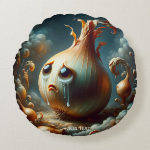 Fantasy Cute Sad Crying Onion Round Cushion