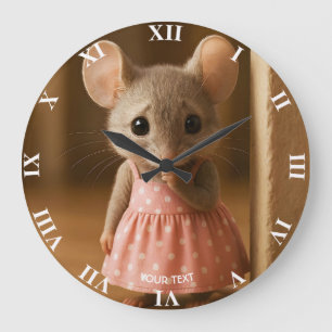 Fantasy Cute Sad Little Mouse Large Clock