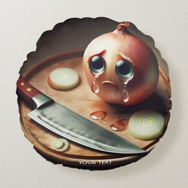 Fantasy Cute Sad Onion Crying Round Cushion (Front)