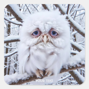 Fantasy Cute Sad Owl Winter Square Sticker