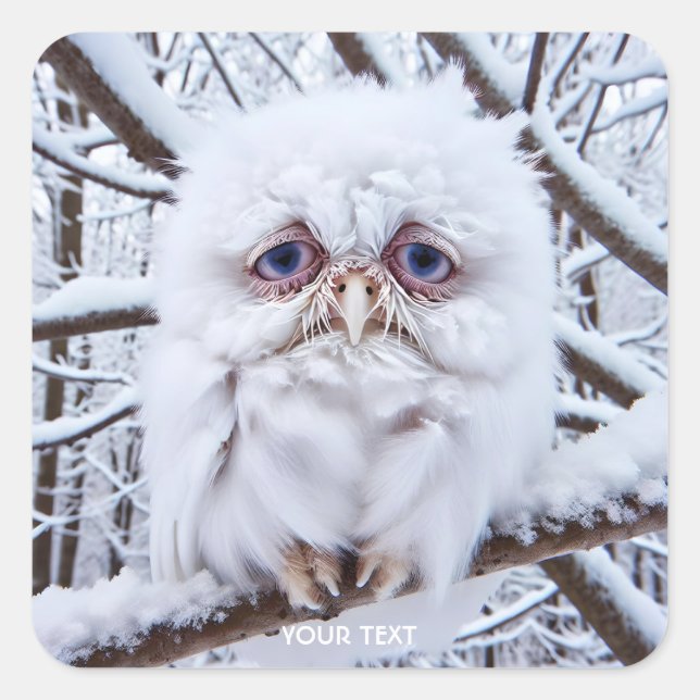 Fantasy Cute Sad Owl Winter Square Sticker (Front)