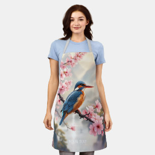 Fantasy Cute Sakura Bird Blue Apron