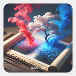 Fantasy Cute Sakura Blue Red Square Sticker