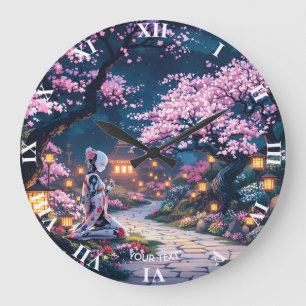 Fantasy Cute Sakura Cyborg Girl Large Clock