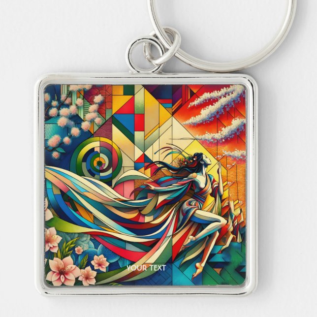 Fantasy Cute Sakura Modern Girl Key Ring (Front)