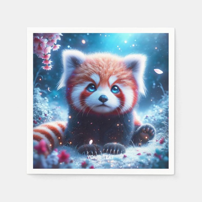 Fantasy Cute Sakura Panda Red Napkin (Front)