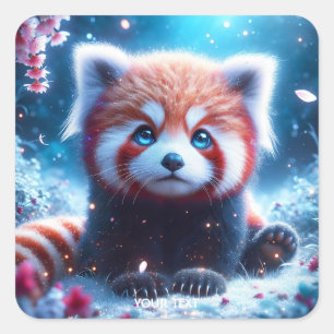Fantasy Cute Sakura Panda Red Square Sticker