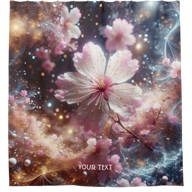 Fantasy Cute Sakura Pink Flowers Shower Curtain (Front)