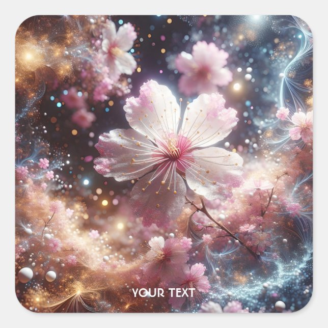 Fantasy Cute Sakura Pink Flowers Square Sticker (Front)