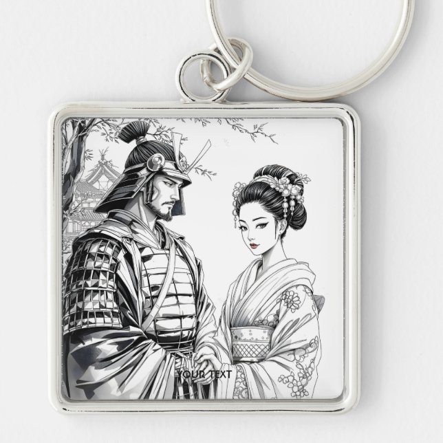 Fantasy Cute Samurai Geisha Pencil Key Ring (Front)