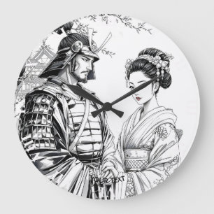 Fantasy Cute Samurai Geisha Pencil Large Clock