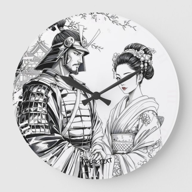 Fantasy Cute Samurai Geisha Pencil Large Clock (Front)