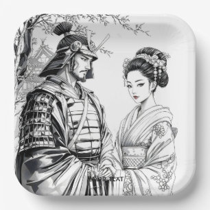 Fantasy Cute Samurai Geisha Pencil Paper Plate