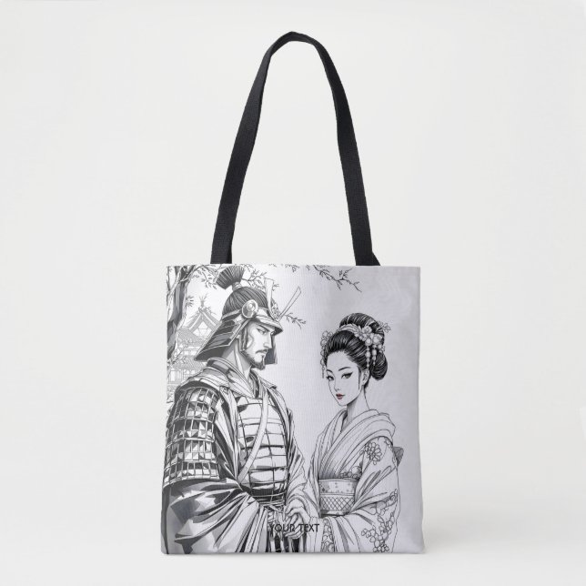 Fantasy Cute Samurai Geisha Pencil Tote Bag (Front)