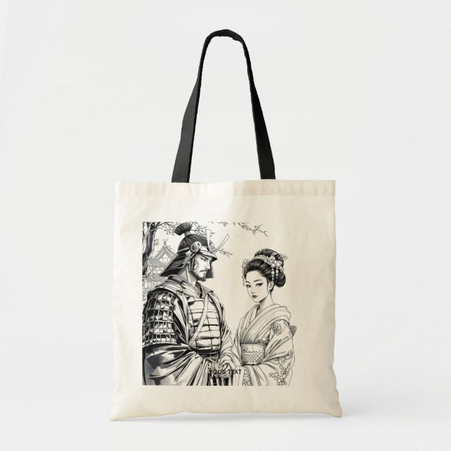 Fantasy Cute Samurai Geisha Pencil Tote Bag (Front)