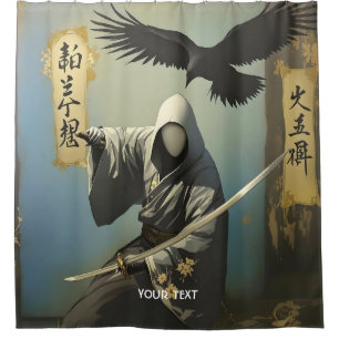 Fantasy Cute Samurai Katana Mask Shower Curtain