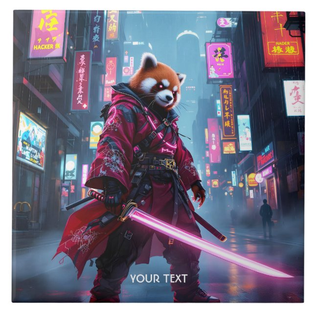 Fantasy Cute Samurai Red Panda Ceramic Tile (Front)