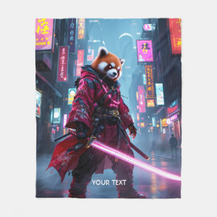 Fantasy Cute Samurai Red Panda Fleece Blanket