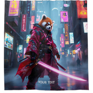 Fantasy Cute Samurai Red Panda Shower Curtain