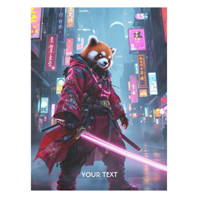 Fantasy Cute Samurai Red Panda Tablecloth (Front)