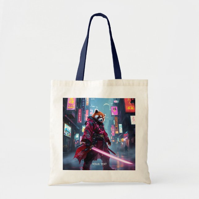 Fantasy Cute Samurai Red Panda Tote Bag (Front)