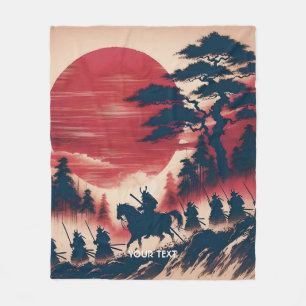 Fantasy Cute Samurai Sun Rising Fleece Blanket