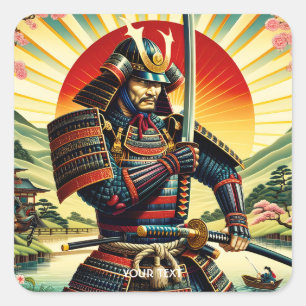 Fantasy Cute Samurai Warrior Katana  Square Sticker