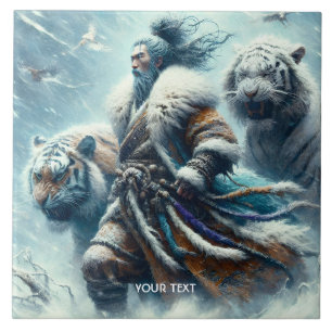 Fantasy Cute Samurai Winter Tigers Ceramic Tile