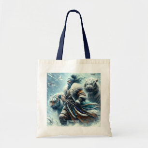 Fantasy Cute Samurai Winter Tigers Tote Bag