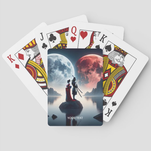 Fantasy Cute Samurai Woman Moons Playing Cards (Back)
