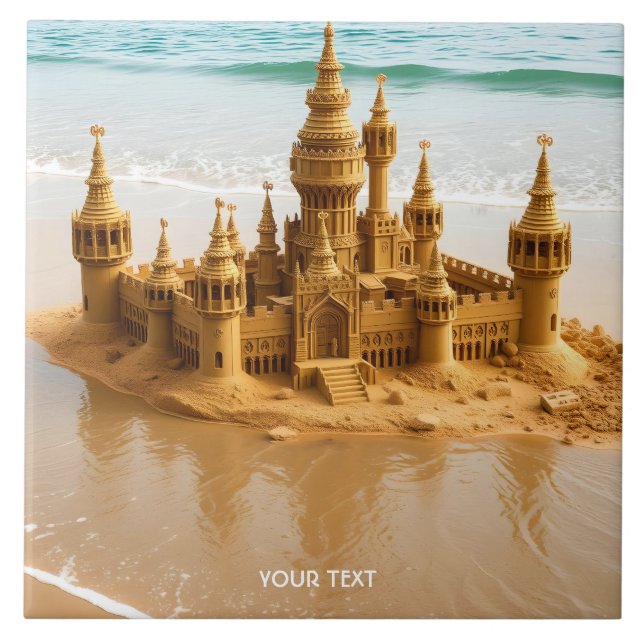 Fantasy Cute Sand Castle Beach Ceramic Tile (Front)