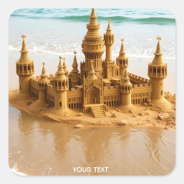 Fantasy Cute Sand Castle Beach Square Sticker (Front)