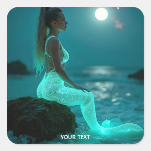 Fantasy Cute Sea Girl Moon Square Sticker
