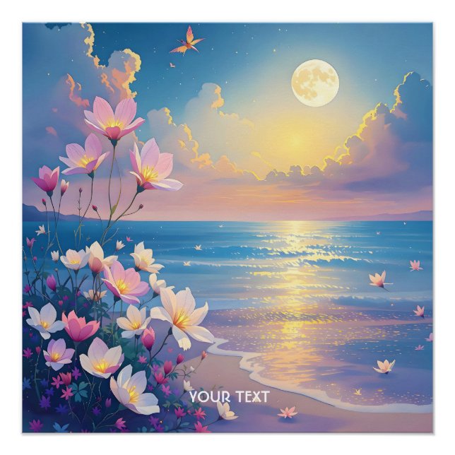 Fantasy Cute Sea Pink Flowers Poster (Front)