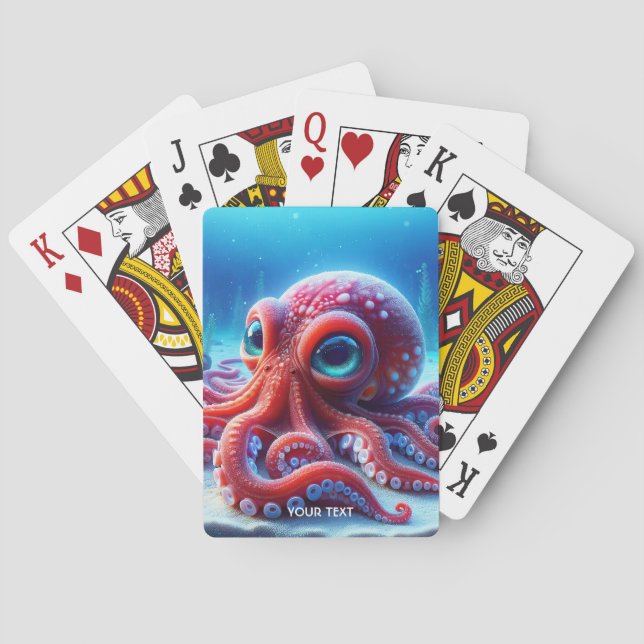 Fantasy Cute Sea Red Octopus Playing Cards (Back)