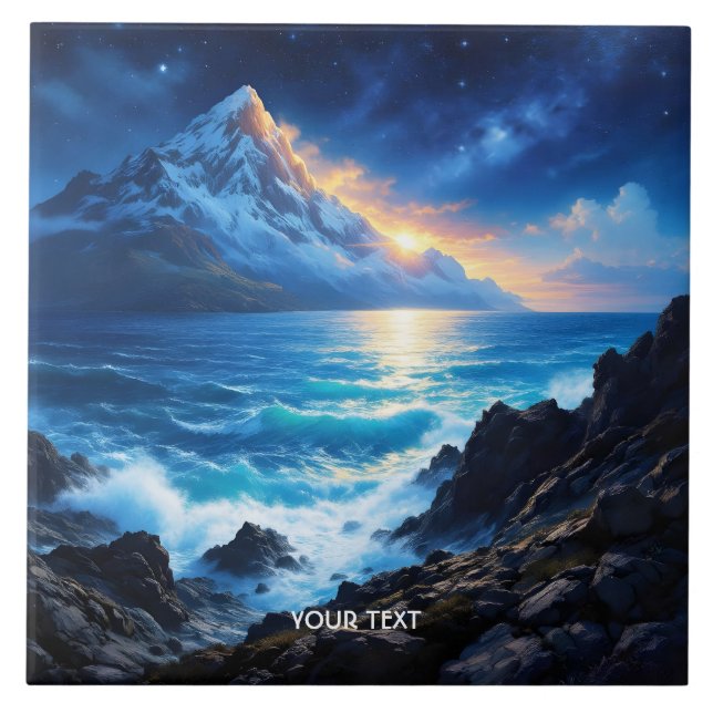Fantasy Cute  Sea Rocks Sunset Ceramic Tile (Front)