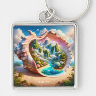 Fantasy Cute Seashell Hidden Landscape Key Ring