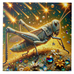 Fantasy Cute Sequin Grasshopper Stars Ceramic Tile