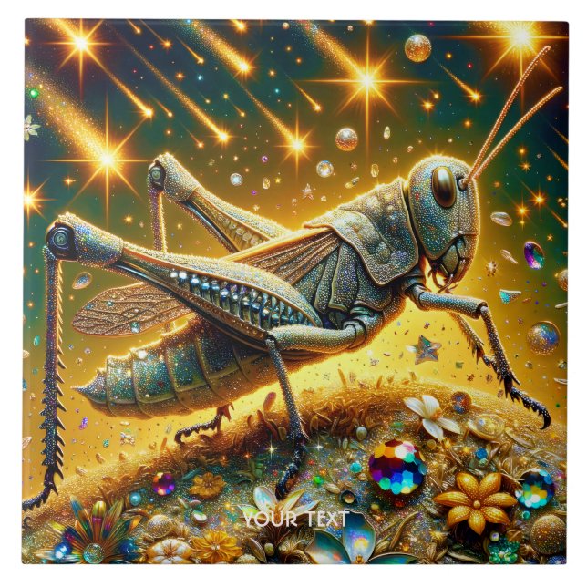 Fantasy Cute Sequin Grasshopper Stars Ceramic Tile (Front)