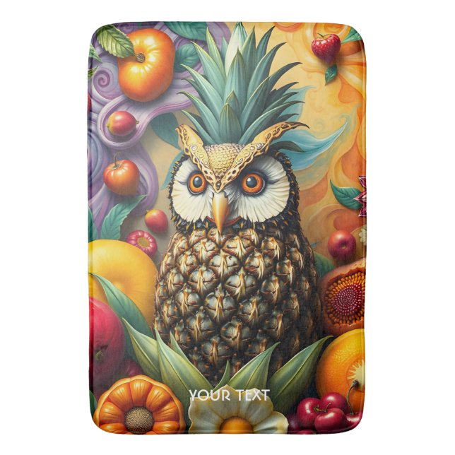 Fantasy Cute Serene Pineapple Owl Bath Mat (Front Vertical)