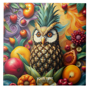 Fantasy Cute Serene Pineapple Owl Ceramic Tile