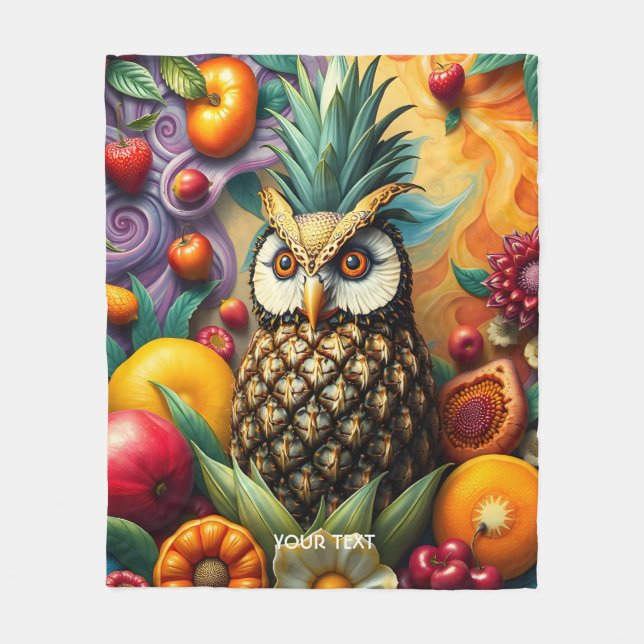 Fantasy Cute Serene Pineapple Owl Fleece Blanket (Front)