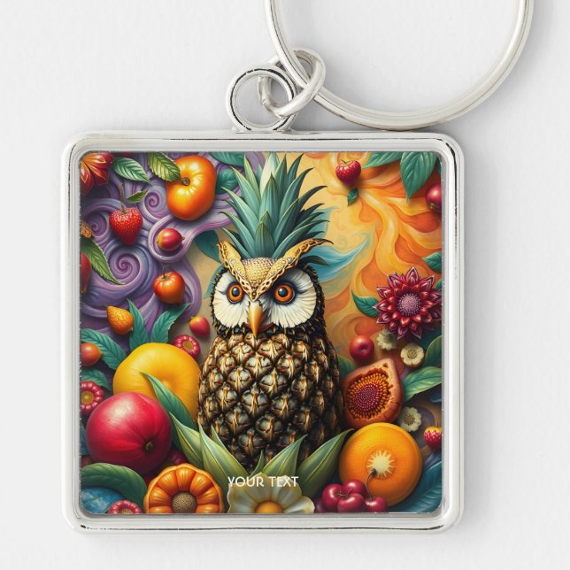 Fantasy Cute Serene Pineapple Owl Key Ring (Front)