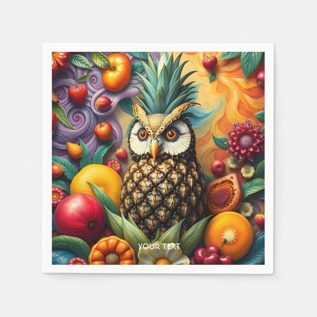 Fantasy Cute Serene Pineapple Owl Napkin (Front)