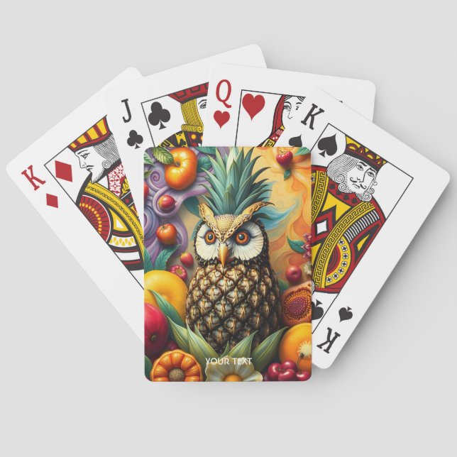 Fantasy Cute Serene Pineapple Owl Playing Cards (Back)