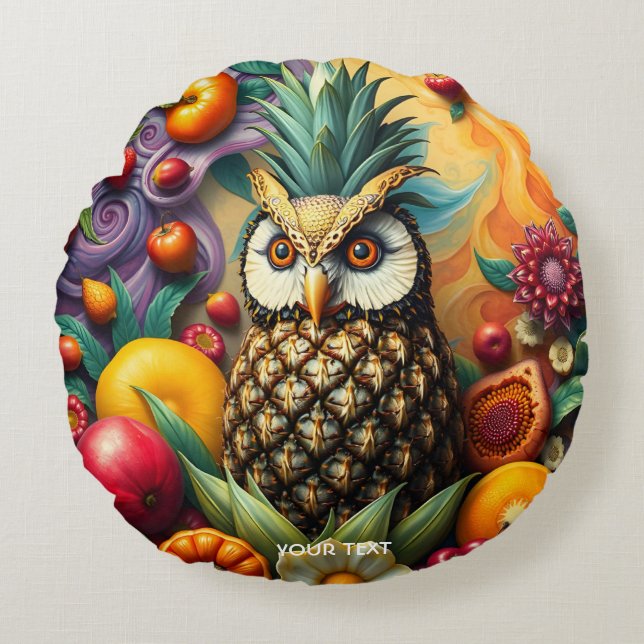 Fantasy Cute Serene Pineapple Owl Round Cushion (Front)