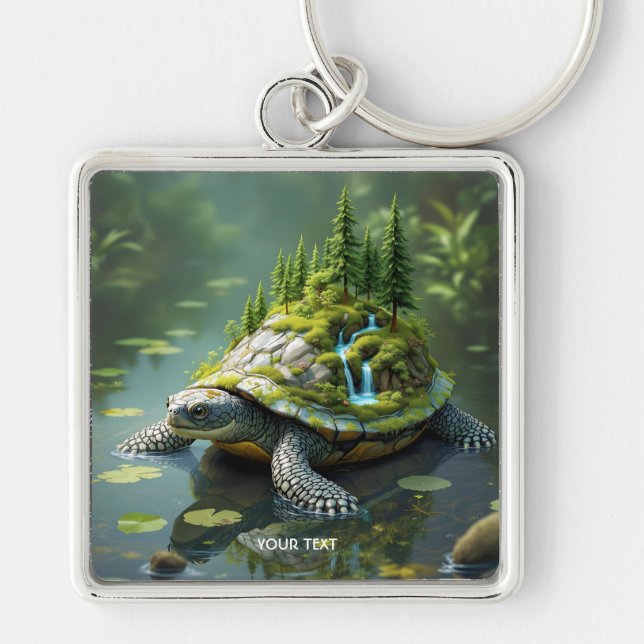 Fantasy Cute Serene Turtle Forest Key Ring (Front)