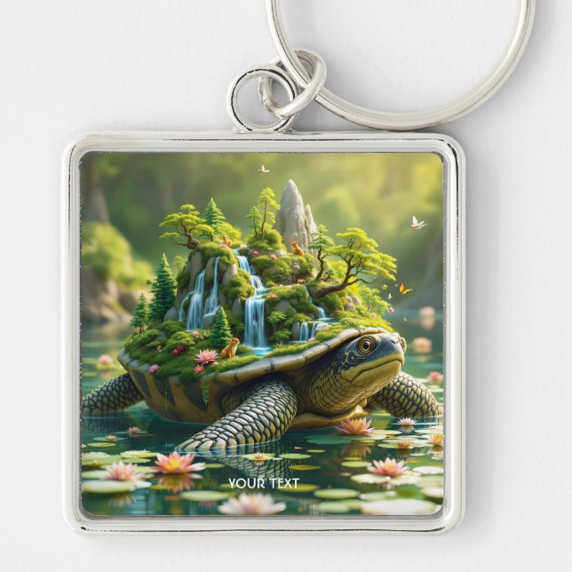 Fantasy Cute Serene Turtle Shell Key Ring (Front)