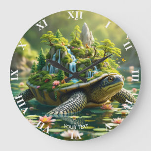 Fantasy Cute Serene Turtle Shell Large Clock